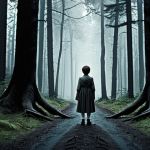 **

A young person standing at a crossroads in a dark forest, symbolizing the journey of finding oneself. The style should be reminiscent of classic literature illustrations, with a focus on atmosphere and introspection.

**