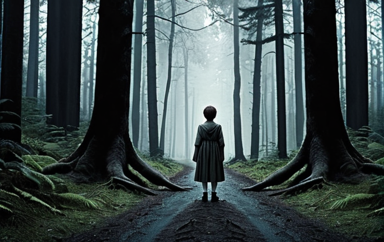 **
A young person standing at a crossroads in a dark forest, symbolizing the journey of finding oneself. The style should be reminiscent of classic literature illustrations, with a focus on atmosphere and introspection.
**