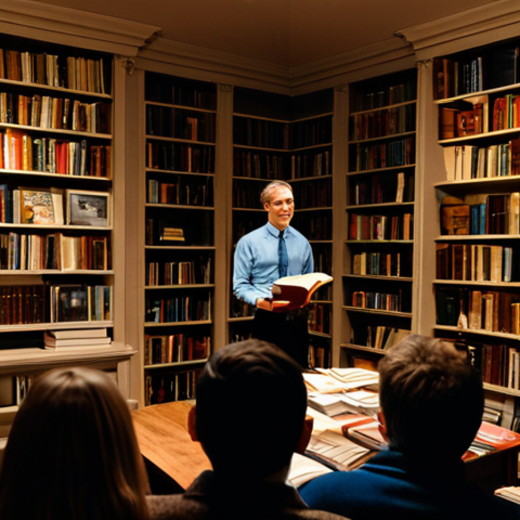 북토크 프로그램 - Author Speaking at a Book Talk**
"A professional author, fully clothed in appropriate attire, givin...