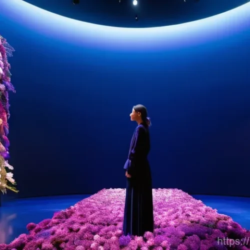 Home 26 플라워 아트 - **Prompt:** An immersive and futuristic media art installation showcasing a vibrant blend of fresh a...