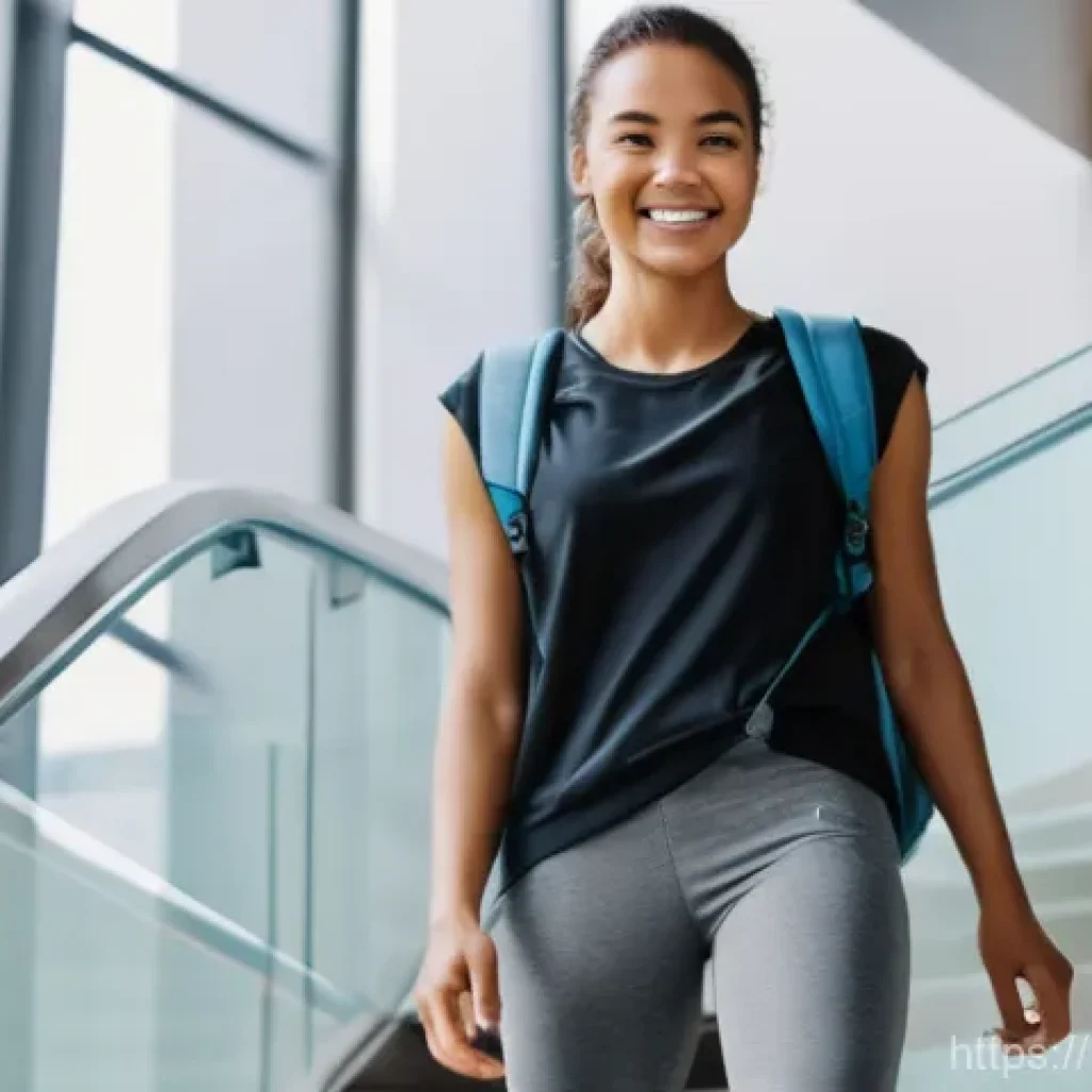 운동 습관 만들기 - **Image Prompt 1:** A cheerful young woman in her late 20s, dressed in stylish yet comfortable athle...