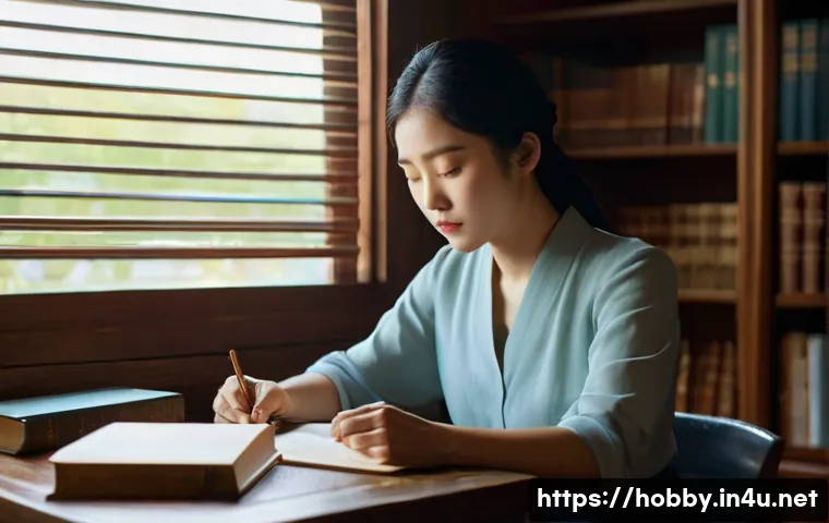 소설 추천 - **Prompt 1: Gu Byeong-mo's "Jeolchang" (A Woman Reading Wounds)**
A young Korean woman, dressed ...